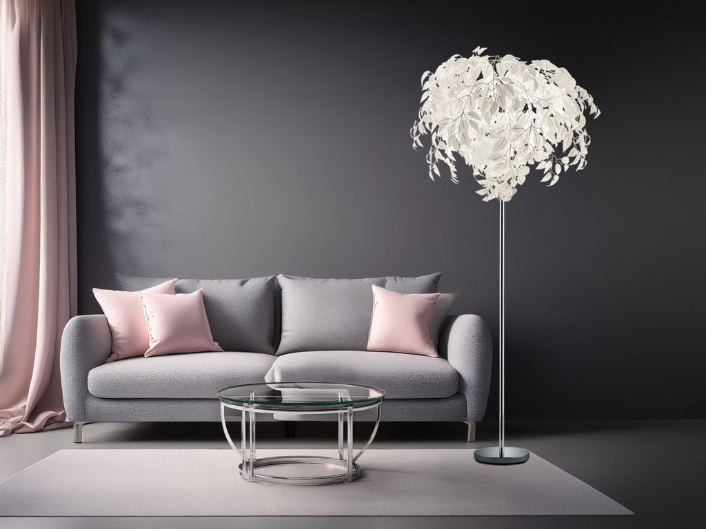 Große ausgefallene LED Stehlampe mit Blätter Lampenschirm Weiß, für Wohnzimmer