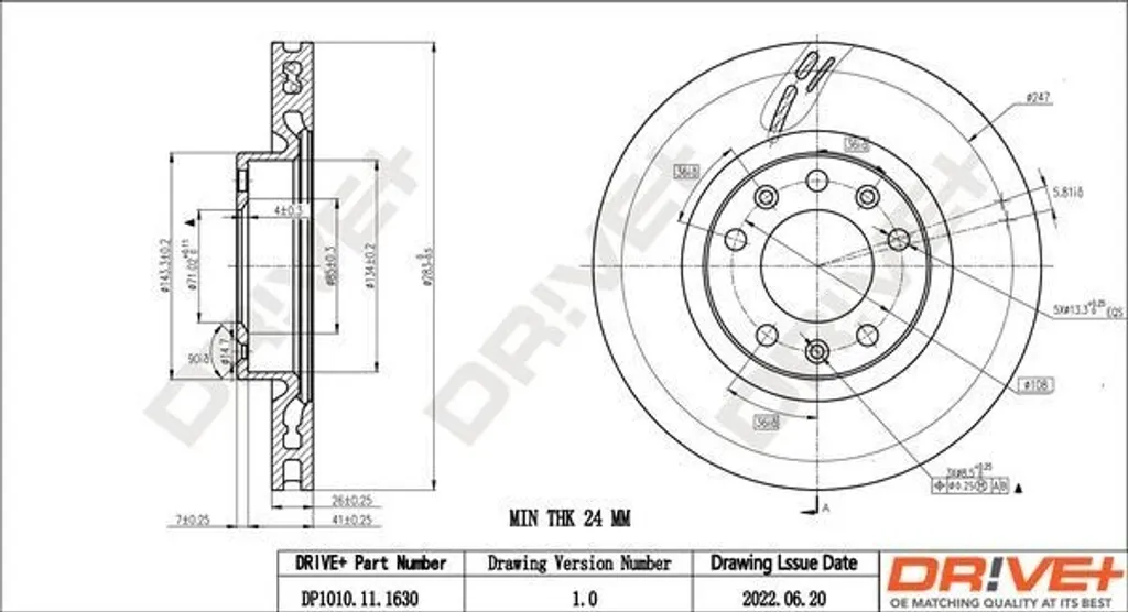 Dr!ve+ DP1010.11.1630 Disque de frein avant pour Peugeot 308 II OE 9803918180
