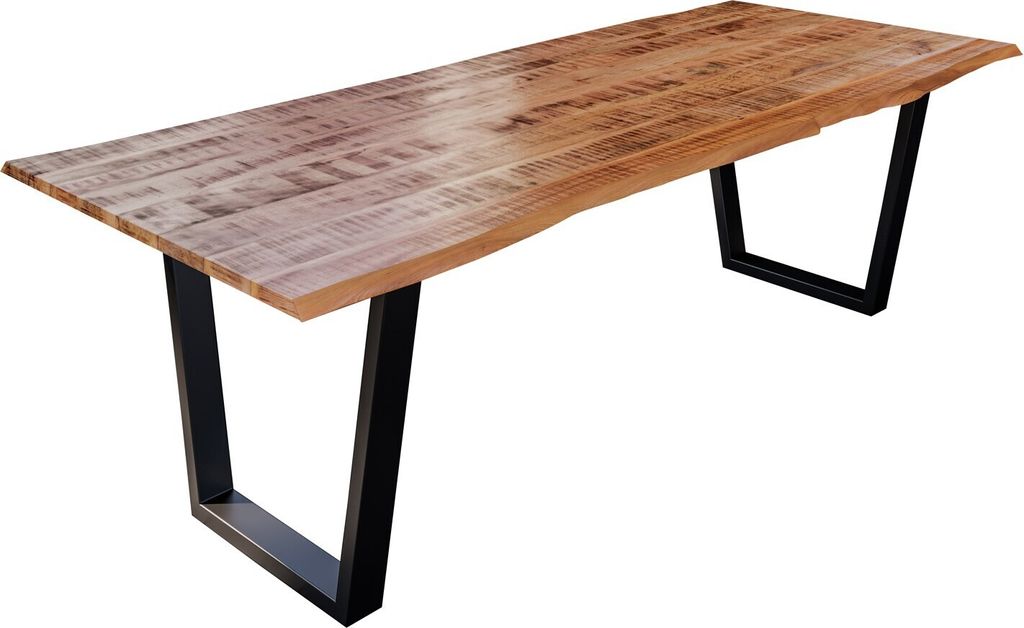 Esstisch Baumkante Massiv Mango naturfarben 180 x 90 schwarz V-Gestell DORA