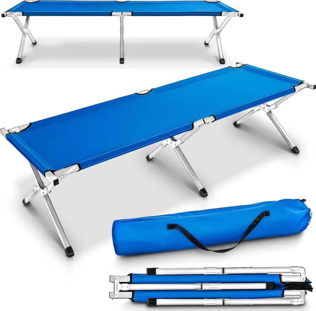 Lit de Camp XXL Très Robuste 150kg en Métal avec Toile Bleue Résistante