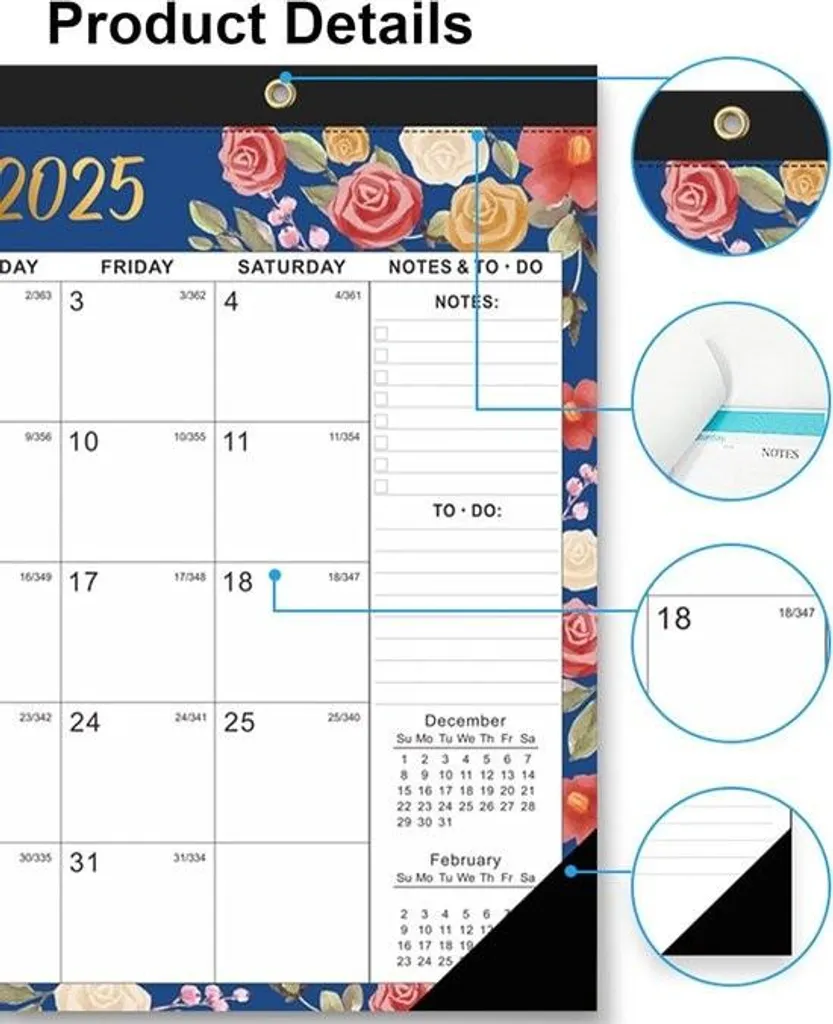 Agenda mural 2025-2026 : planificateur bureau et maison 18 mois noir