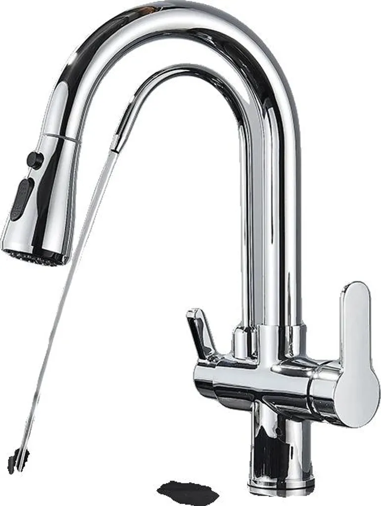 Mitigeur de cuisine avec douchette extractible et deux manettes chrome
