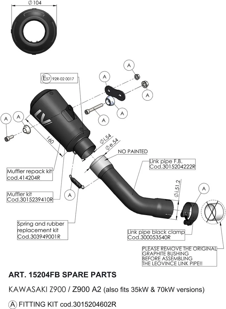 Silencieux droit LeoVince LV-10 noir 160mm Ø 54mm haute performance