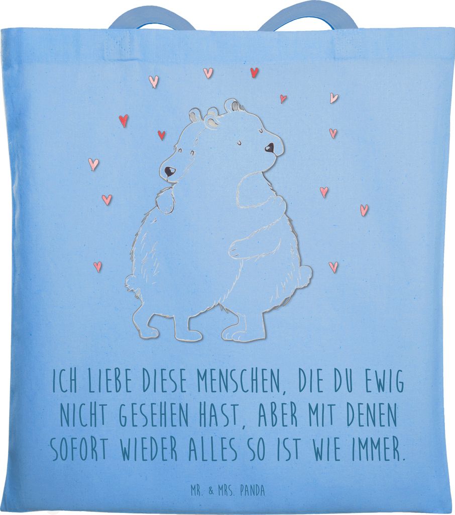 Mr. & Mrs. Panda Jutebeutel Eisbär Umarmen - Sky Blue - Geschenk, Lustige Sprüche, Tasche, Schultasche, Einkaufstüte, Tote Bag, Laptoptasche, Ei...
