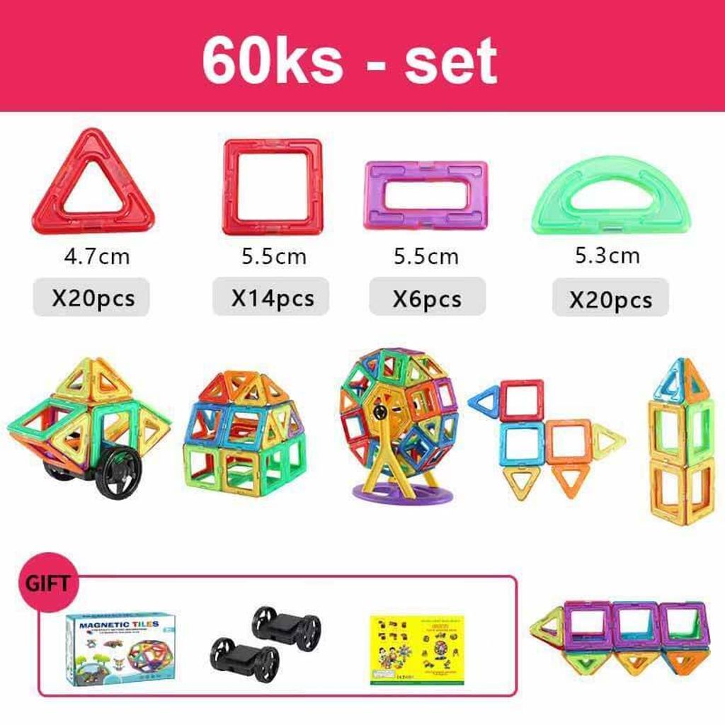 Magnetická stavebnica 60ks - Magnetic Tiles Obrázok produktu 