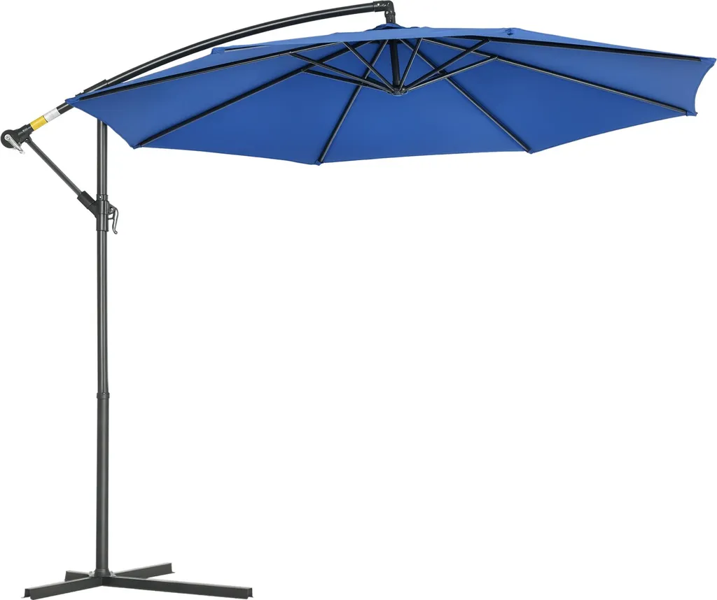 Outsunny Parasol déporté octogonal bleu 3m avec pied en croix robuste