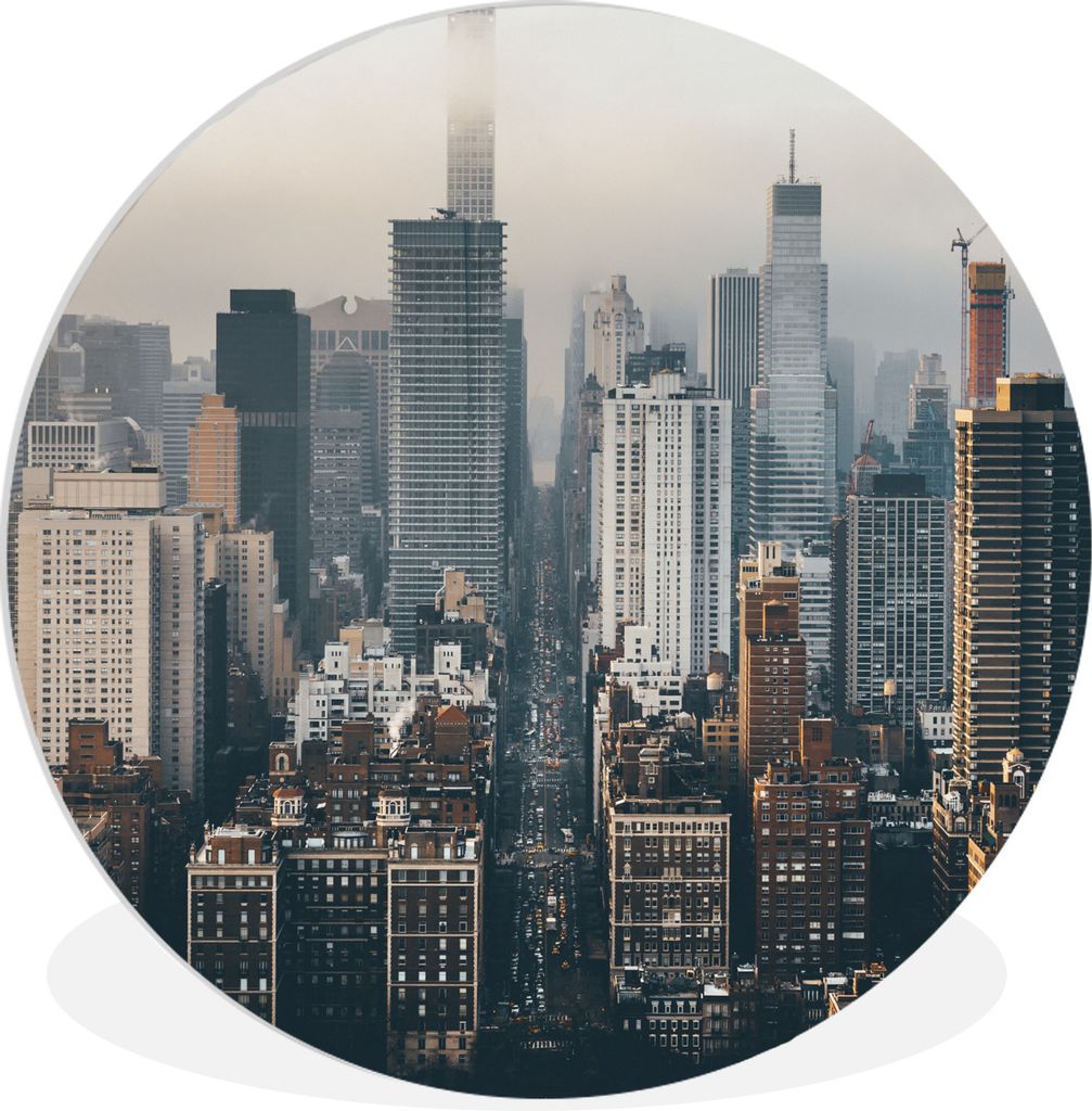 MuchoWow Rundes Wandbild - Runde Bilder New York - Skyline - Amerika Ø 90 cm Kreis Wanddekoration Kunststoff - Wandkreis - Wandschmuck - Wand-Kr...
