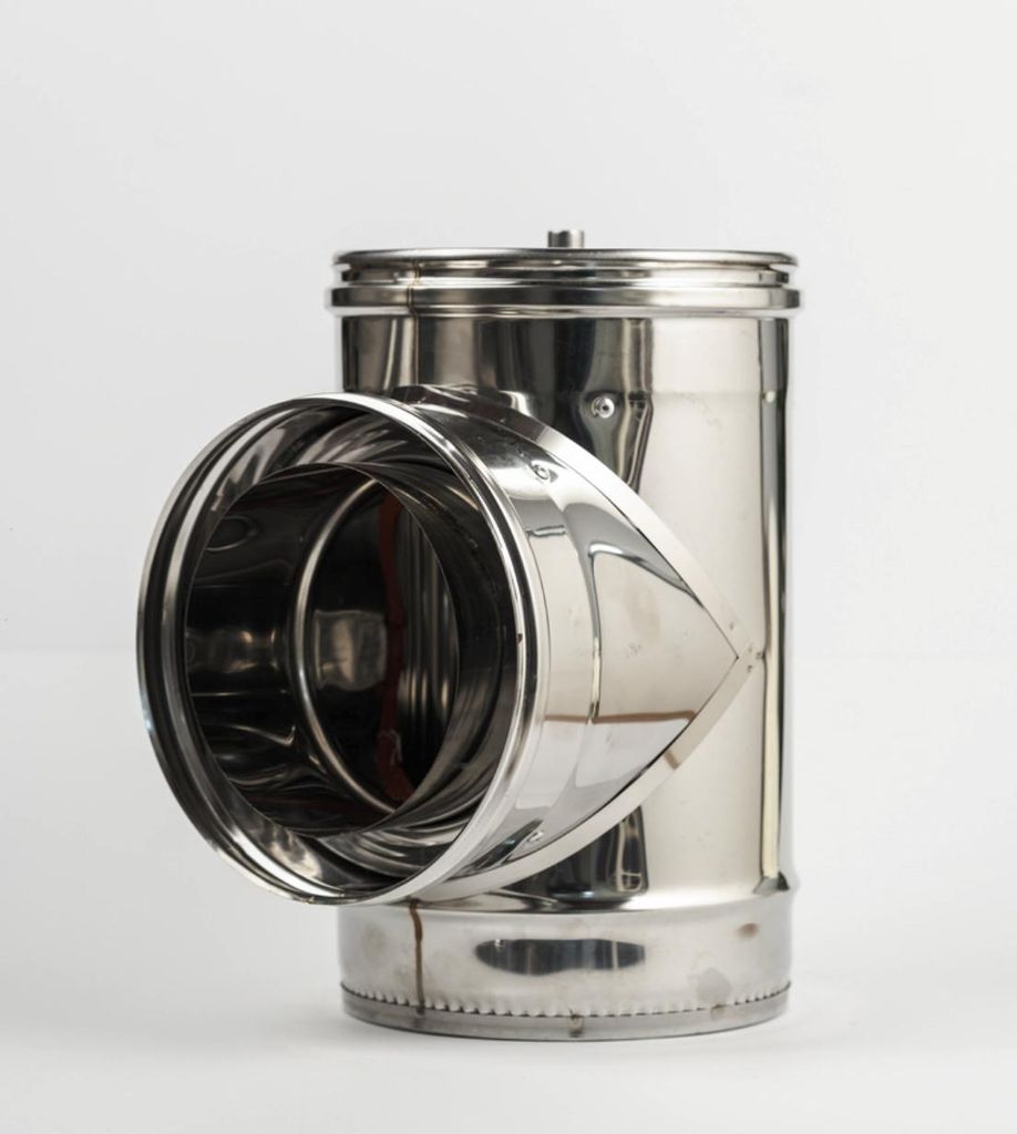 RVS T-stuk 90° 180 / 230 mm, dubbelwandig geïsoleerd – Productafbeelding 