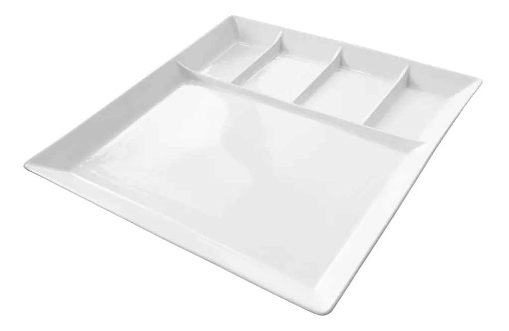 Assiette à fondue pour repas conviviaux 5 compartiments blanc de 24 cm