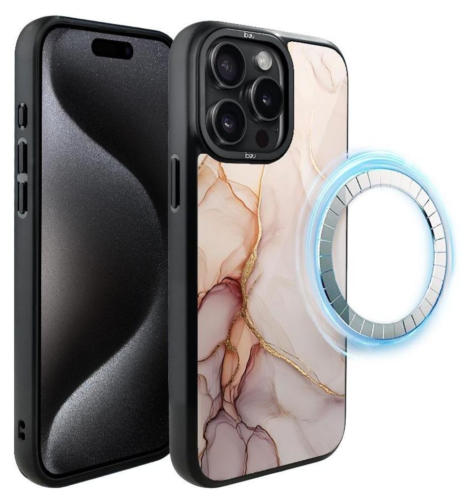 Schutzhülle für das iPhone 15 Pro Max, MagSafe-kompatibel, mattschwarze Seiten, rosa Marmor