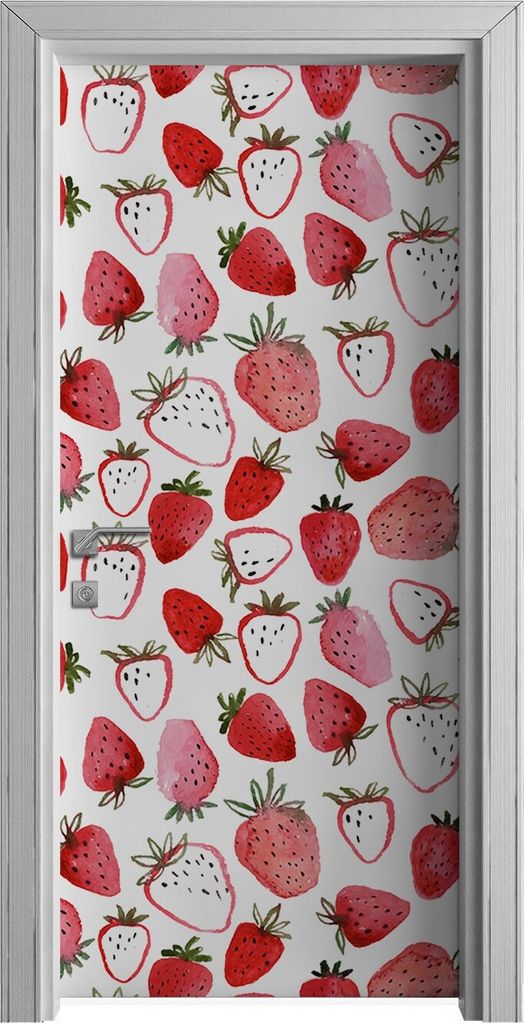 Tür Selbstklebende 90x210 cm Türfolie Türtapete Klebefolie - gezeichnete schöne Erdbeeren