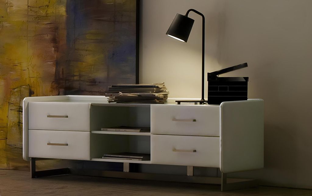 Design Sideboard RTV Fernseh Unterschrank Kommode Lowboard Leder Weiß Kommoden