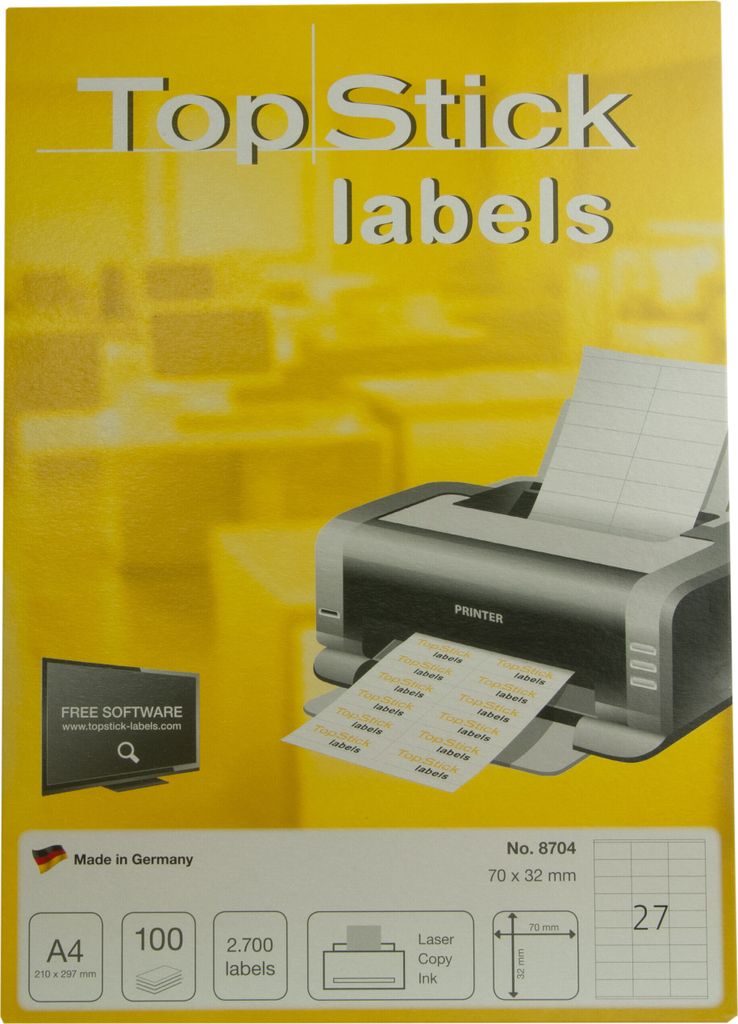 TOP STICK Universele etiketten, 70 x 32 mm, wit, 100 stuks Productafbeelding 