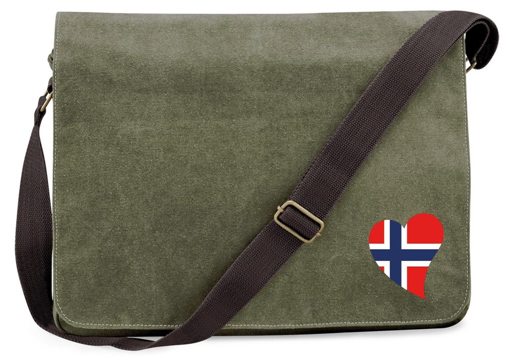 Huuraa Umhängetasche Norwegen Flagge Herz 14 Liter Military Green Canvas Laptoptasche Geschenkidee