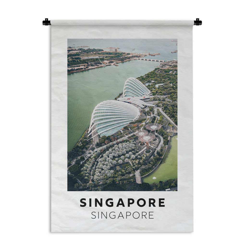 MuchoWow Wandteppich Wandbehang Singapur - Architektur - Wasser 90x135 cm Tapisserie Dekoration Wandtuch - Baumwolle - Wandskulptur