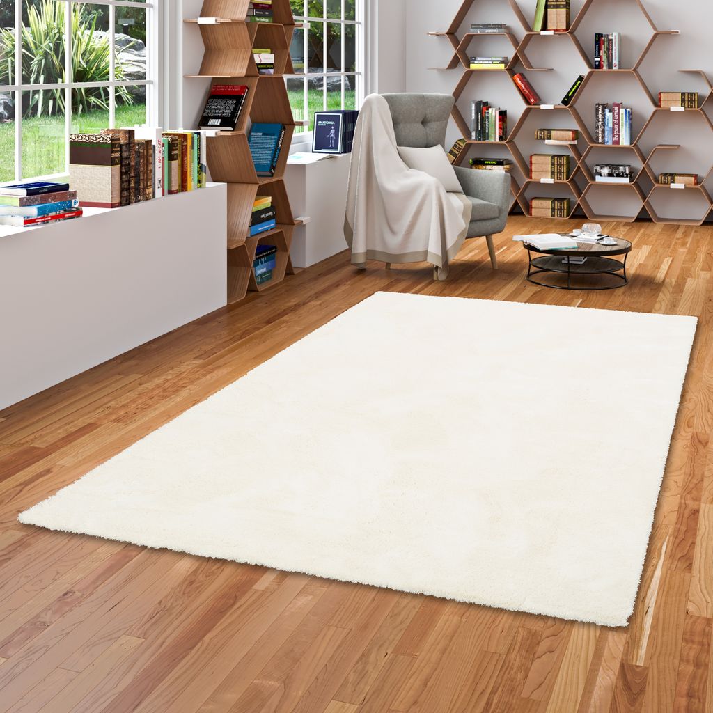 Luxus Hochflor Shaggy Teppich Velvet Weiss, Größe:240x240 cm