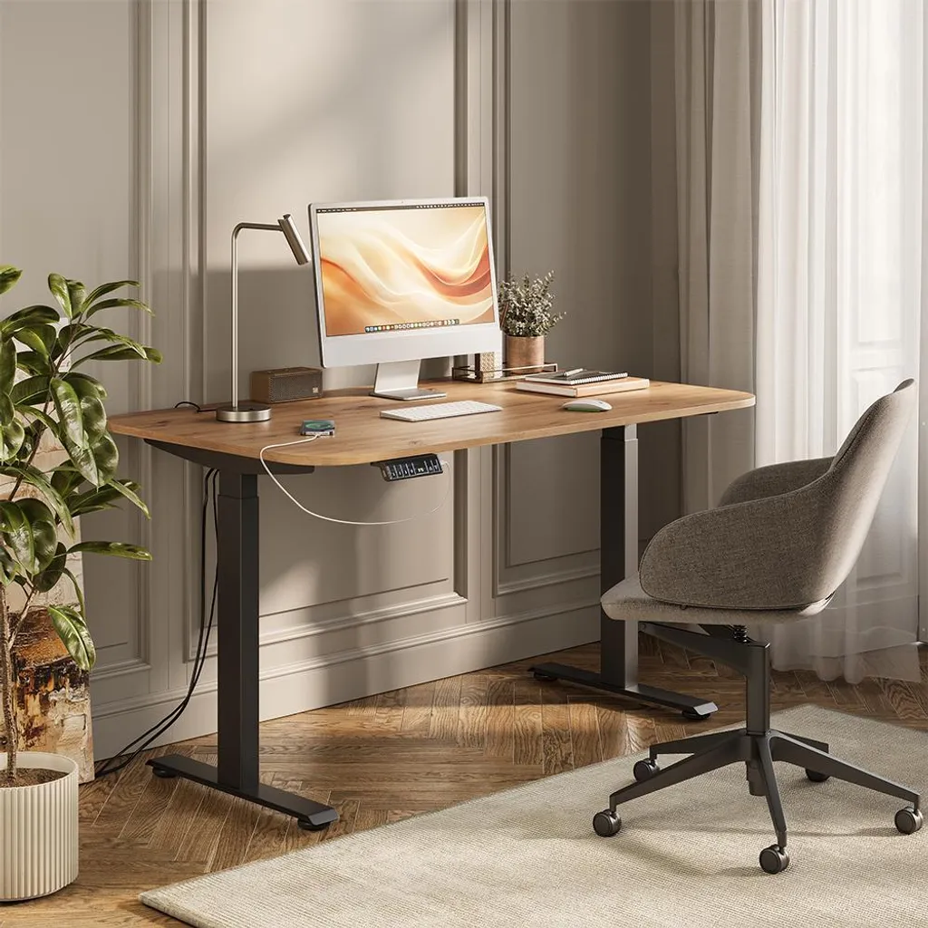 Bureau télétravail réglable Vicco Elevate 140x80cm Noir Chêne Artisan