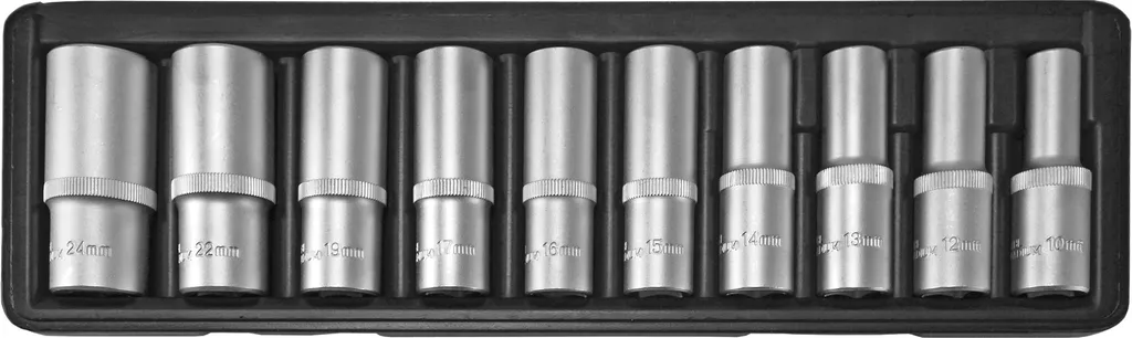Douilles de profondeur 1/2 robustes en acier au chrome-vanadium, 10 pcs