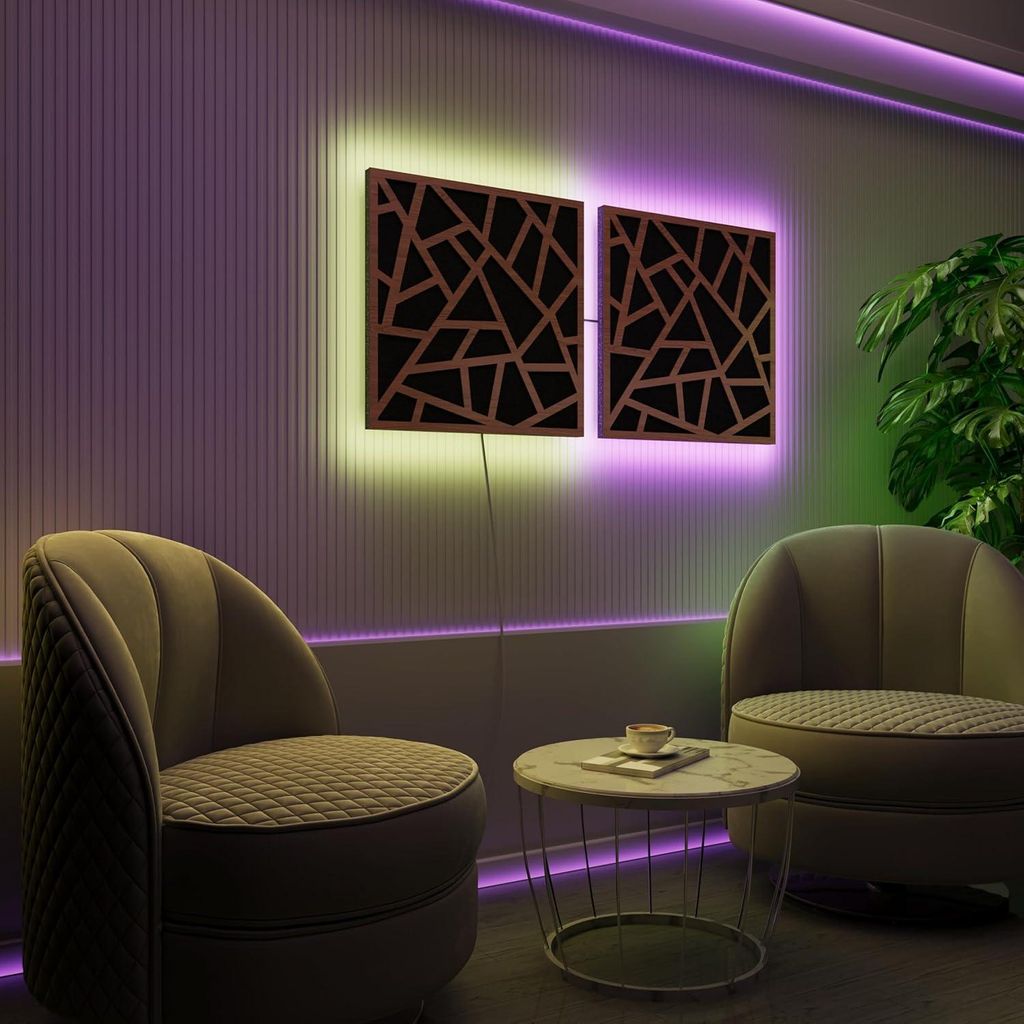 2er-Pack-LED Akustikwandpaneele mit RGB Glow für Echo Control | Schallabsorbierende Paneele mit Backlight |2x SKYROSS- Separately|Nussbaum