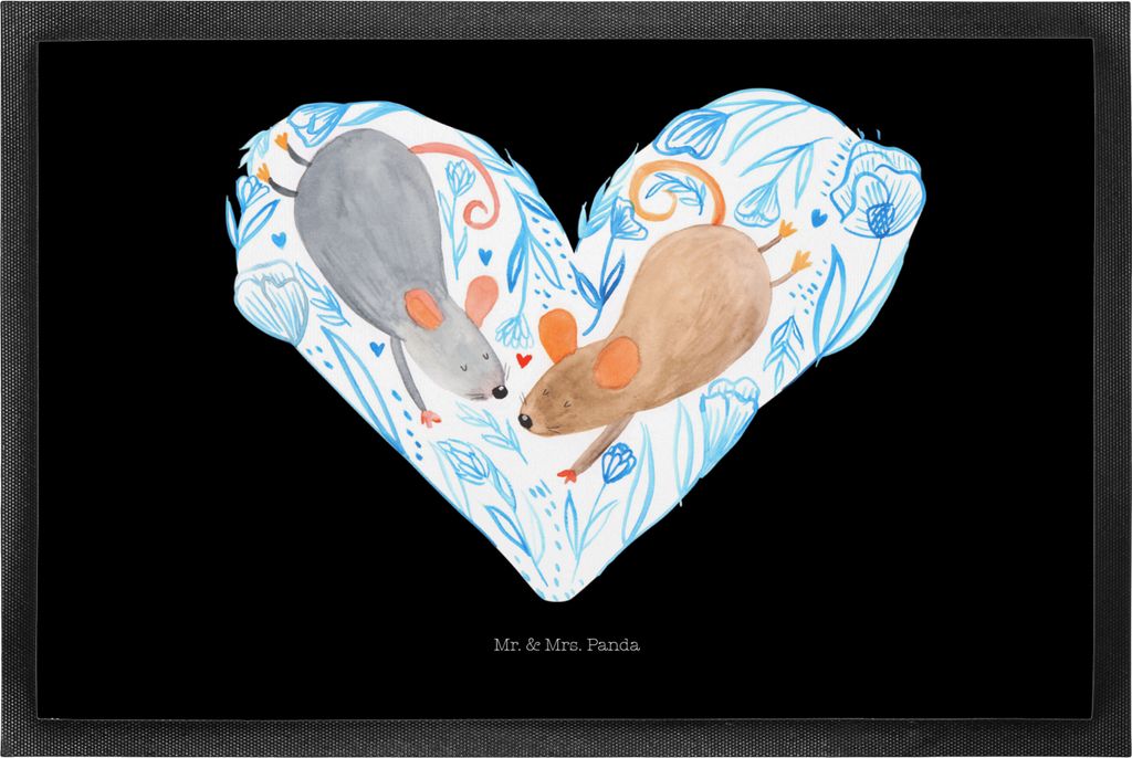 Mr. & Mrs. Panda Fußabstreifer Mäuse Herz 50 x 75 cm - Schwarz - Geschenk, für Immer, Sauberlaufmatte, Freundin, Schmutzfänger, Fussmatte, fuß...