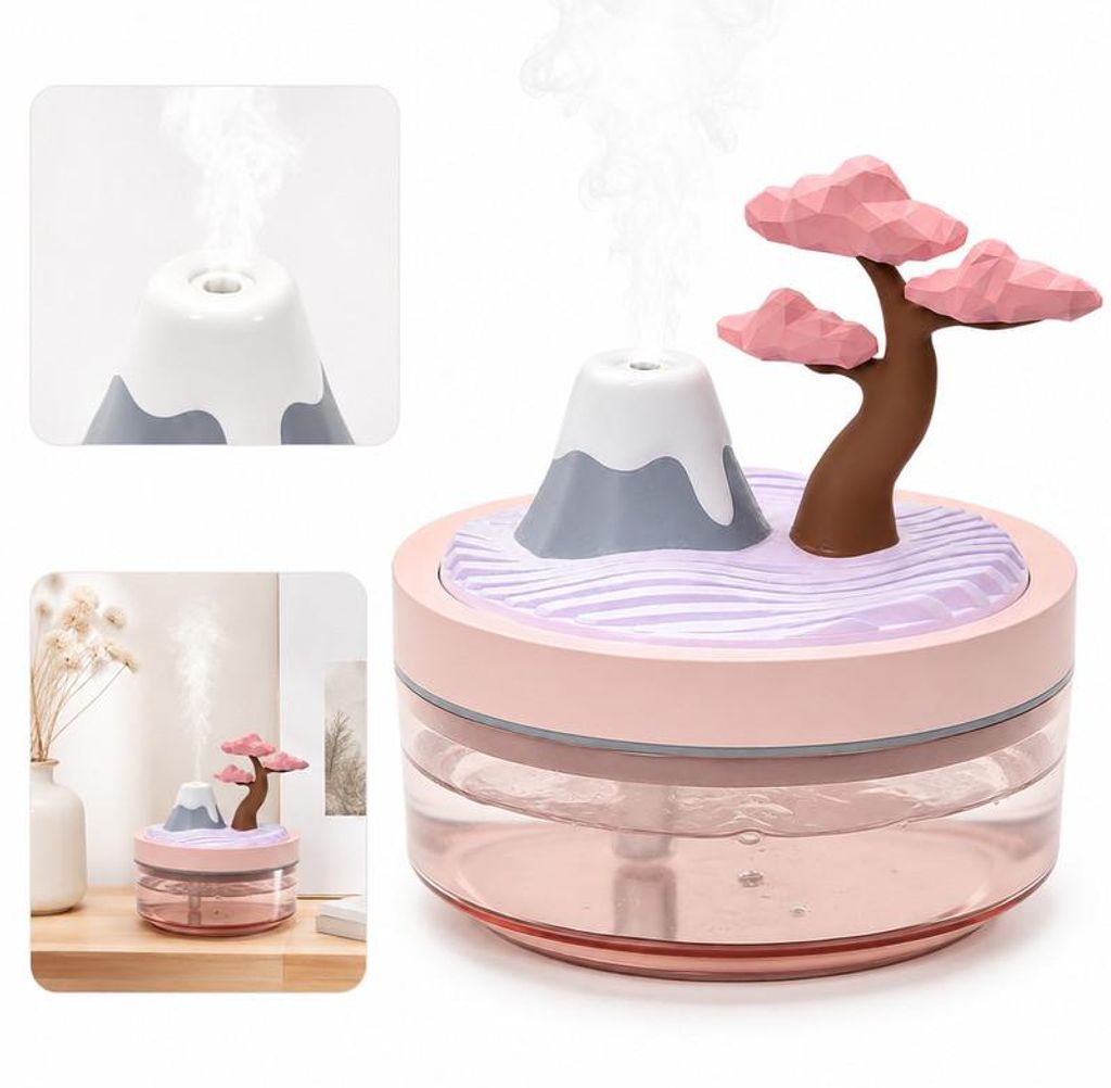 Luftbefeuchter 320ml Landschaft Design 2 Sprühmodi USB Type-C 7 Farben Nachtlicht leise 15dB Tisch Schlafzimmer