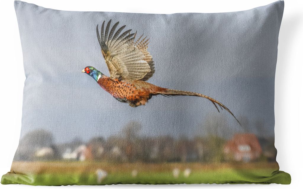 MuchoWow Outdoor Kissen - Fasan - Federn - Flügel - 50x30 cm - Wetterfest - Lounge Kissen - Sofa kissen - Wohnzimmer Dekoration