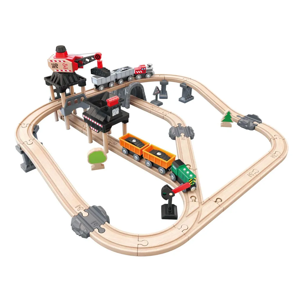 Hape Set d'exploitation minière avec grue et train bois pour enfant