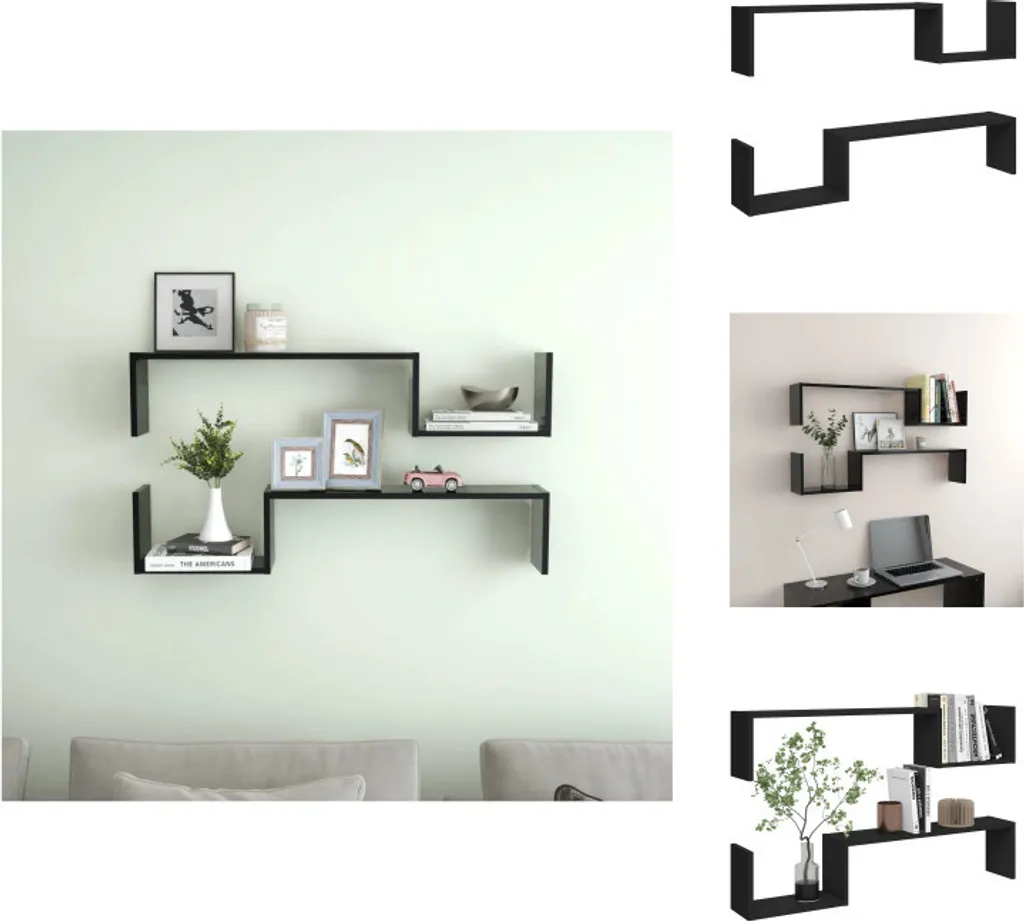 vidaXL Mensole a Muro 100cm Nero Legno Multistrato - Kit 2 Pezzi