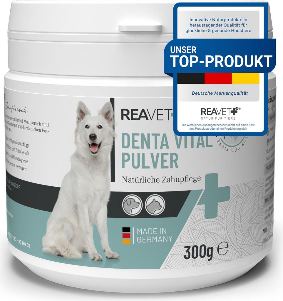 REAVET Denta Vital Zahnpflege Pulver für Hund & Katze 300g - Natürlicher Zahnsteinentferner, Effektive Zahnreinigung ohne Zahnbürste, Mittel geg...