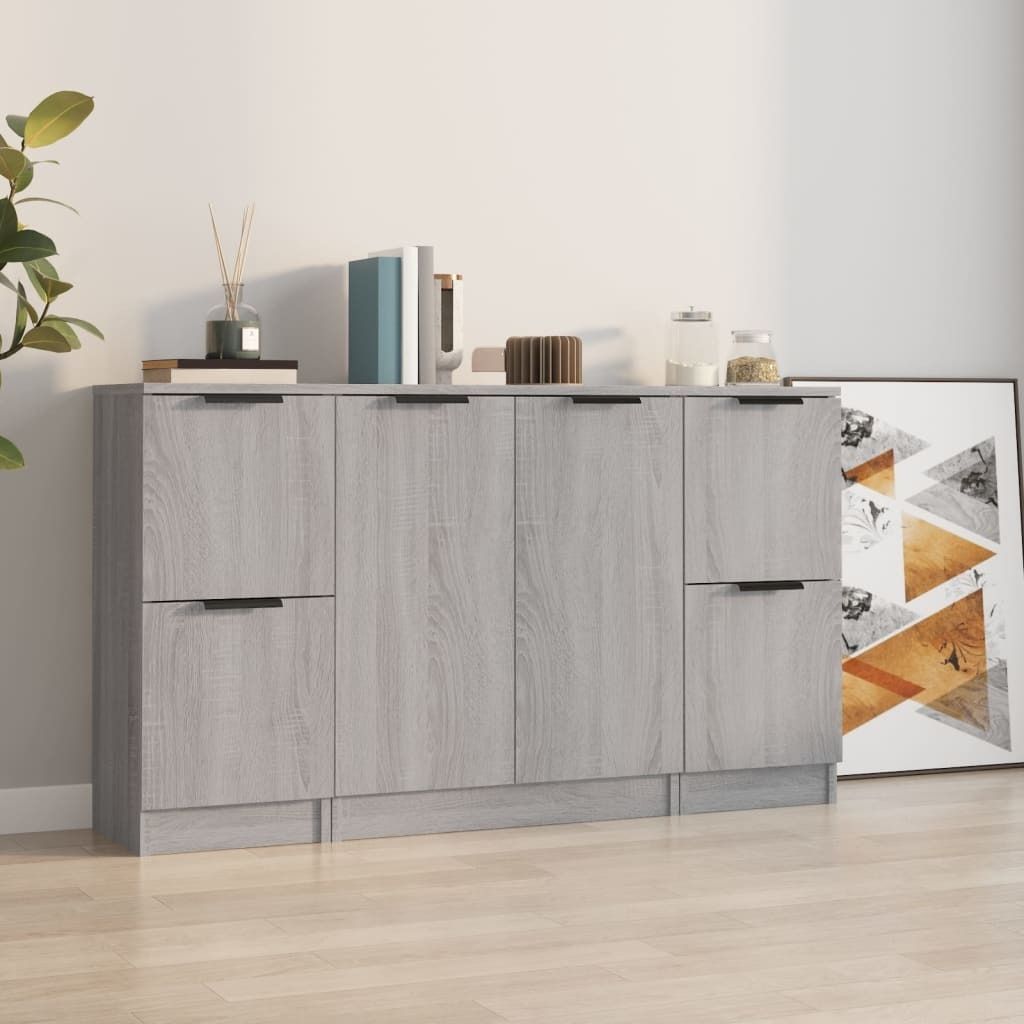 The Living Store Sideboards 3 Stk. Grau Sonoma Holzwerkstoff