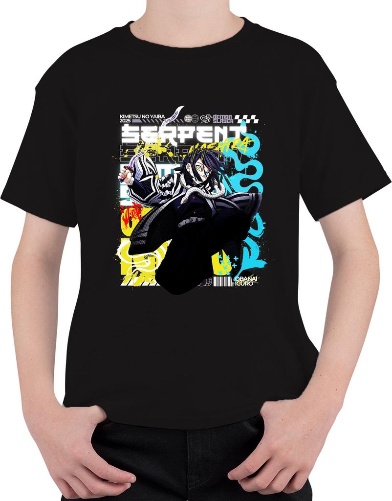 Demon Slayer Obanai Iguro Schlange Hashira Anime Japan Y2K Streetwear Uni Kinder T-Shirt, Schwarz, 152