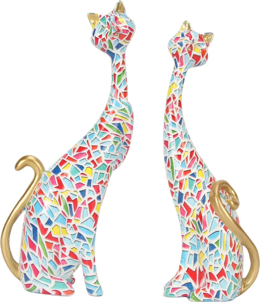 Regalo Originale: Statue Gatto KY145 in Resina Colorata - Set 2