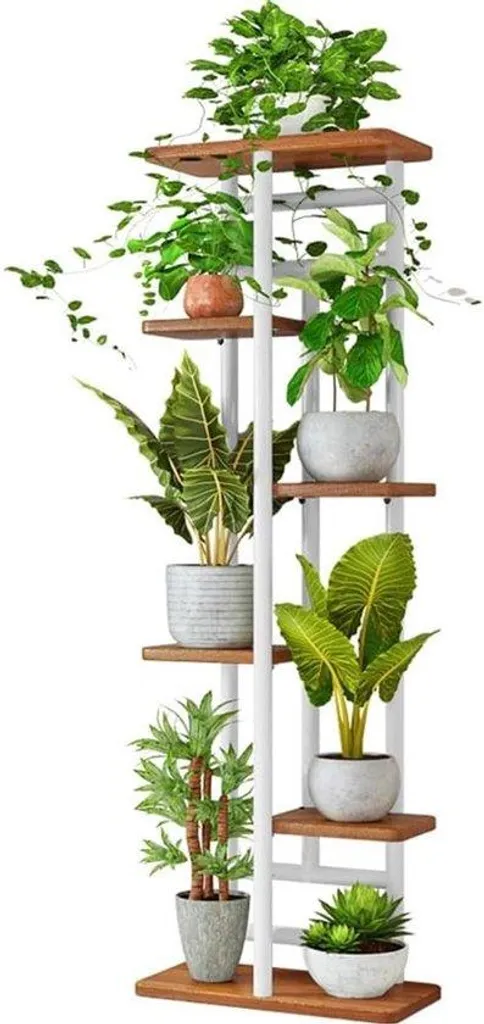 Échelle porte-plante gain de place pour petit balcon et salon blanc