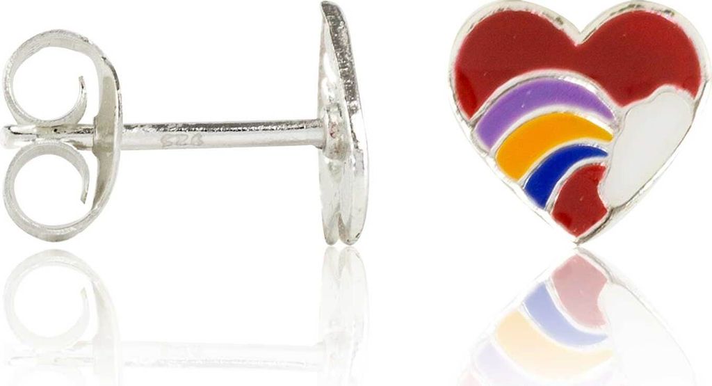Ohrstecker 925 Sterling Silber Herz mit Regenbogen
