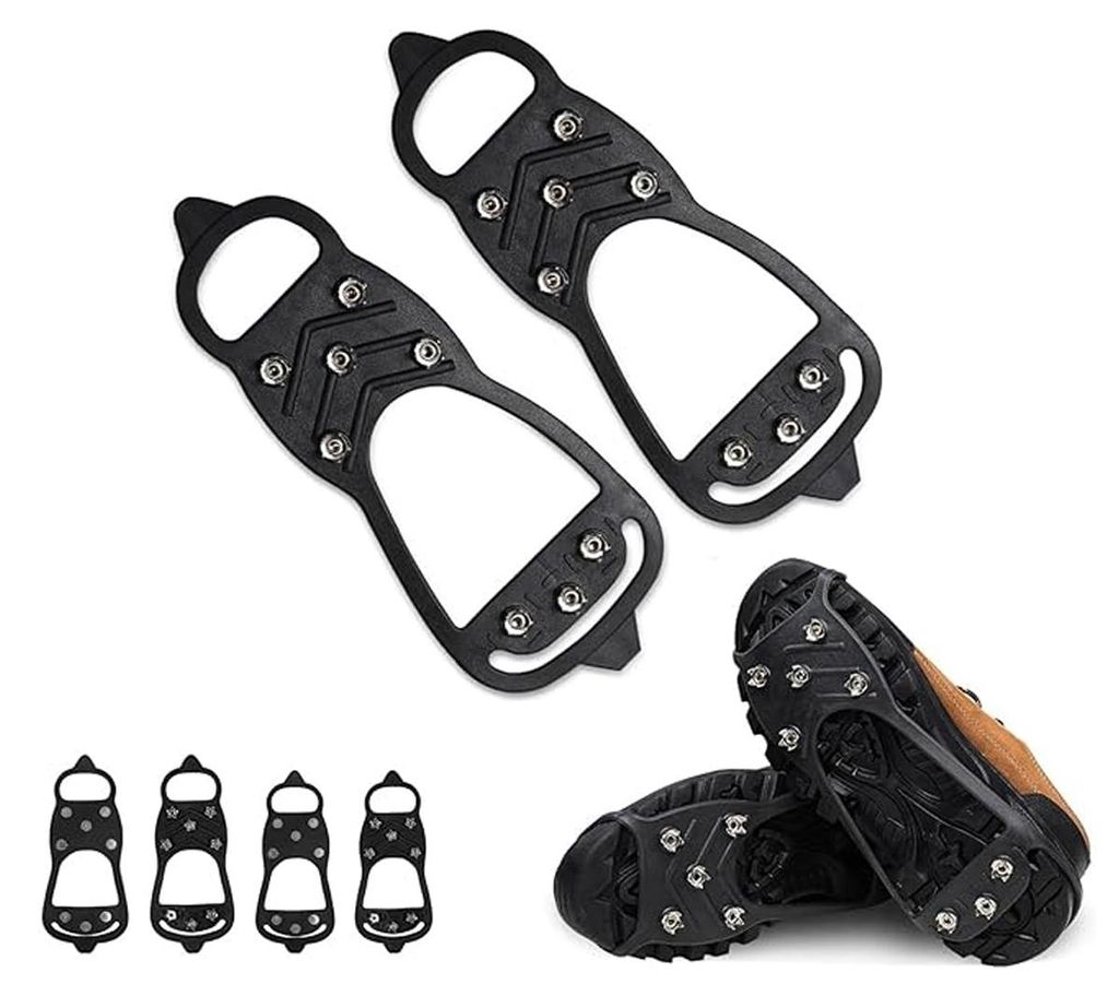 2 Paar Steigeisen Grödel für Schuhe – elastische Schuhspikes mit 8 Edelstahl-Spikes, rutschfest auf Schnee & EIS, für Wandern, Spazieren & All...