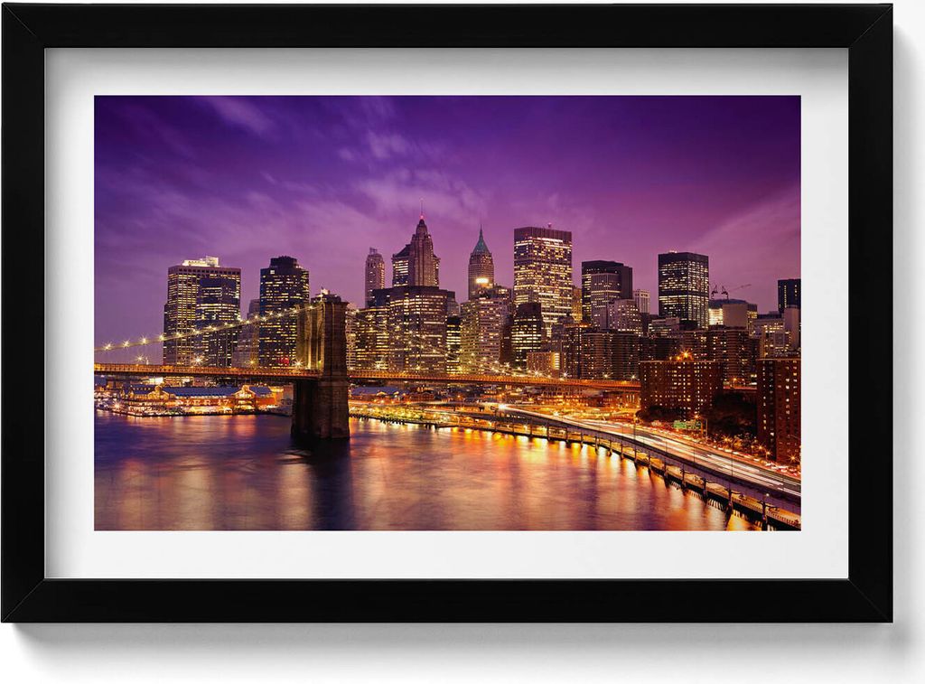 Lichter der Stadt am Abend– Wandbild mit Rahmen – Gerahmtes Bild – Wanddekoration – 30x20 cm – Schwarz Rahmen