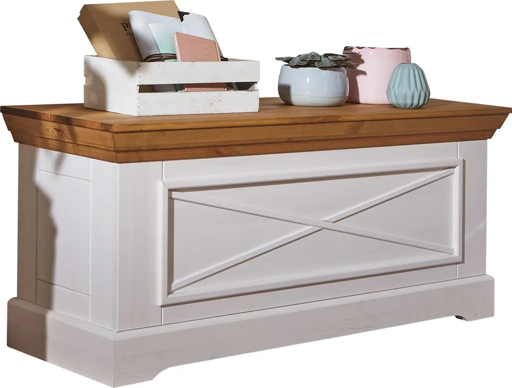 Coffre en Bois Blanc 108x50x42 cm avec Grand Volume de Rangement Discret