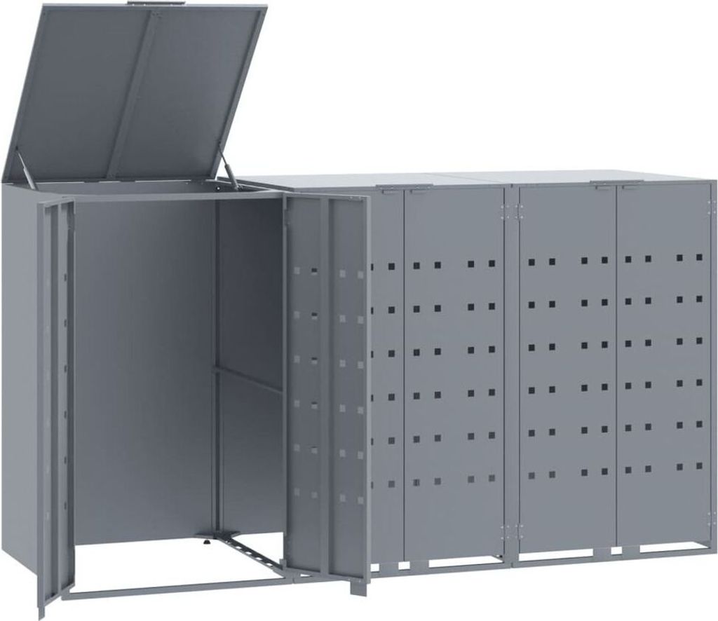 vidaXL Mülltonnenbox für 3 Tonnen Grau 207x79x117 cm Stahl Produktbild 