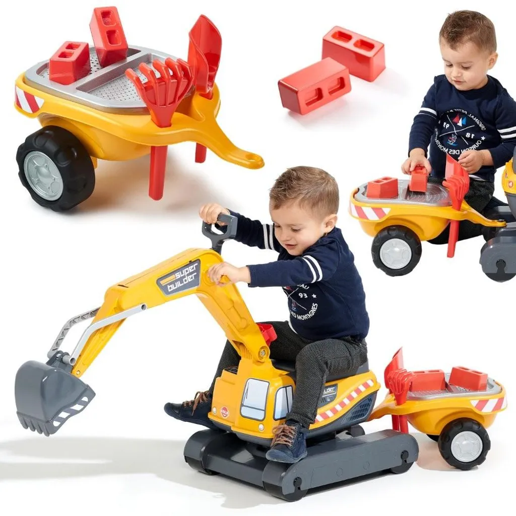 Pelle mécanique à pédales Falk Super Builder pour enfant avec remorque