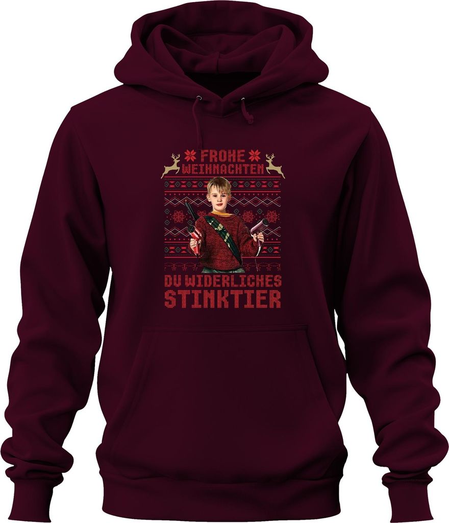 Frohe Weihnachten Du widerliches Stinktier Kevin Allein Zuhaus Uni Hoodie Kapuzenpullover, Burgundy, M