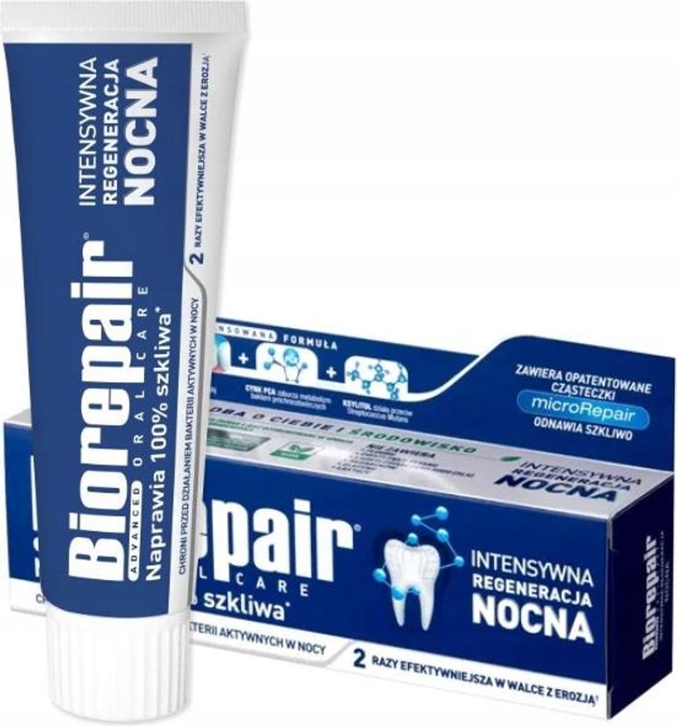 A tube of Biorepair toothpaste and its packaging are shown against a white background.