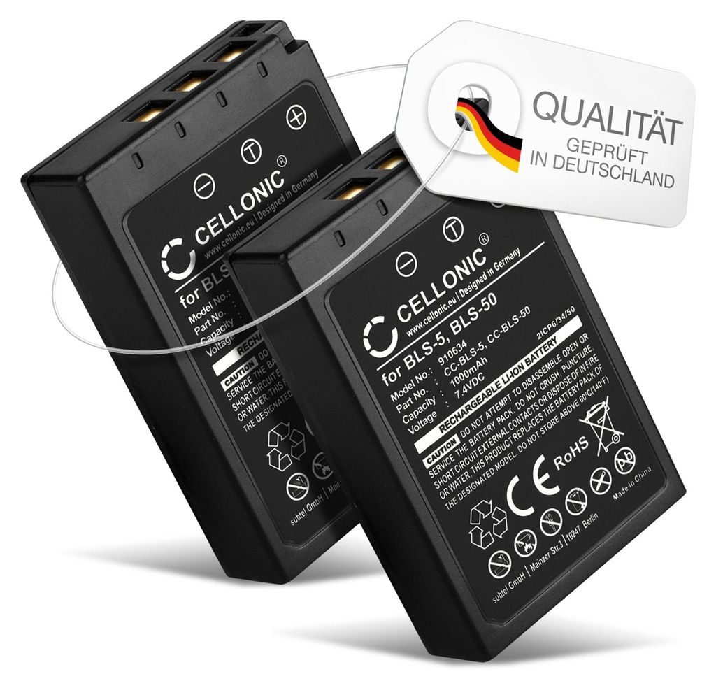 CELLONIC 2x Akku für Kamera Kompatibel mit Olympus Pen E-PL8, Pen E-PL7, OM-D E-M10 Mark II, BLS-50 - (1000mAh, 7.4V)