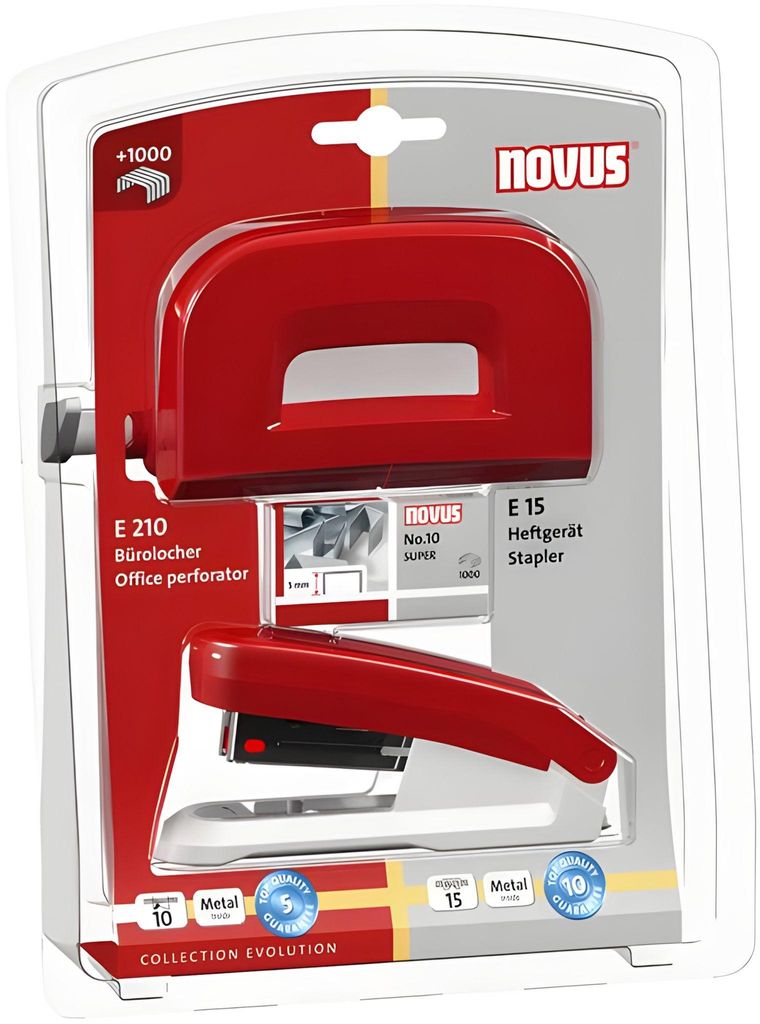 Novus Set - Hefter E 15 + Locher E 210 - rot Produktbild 