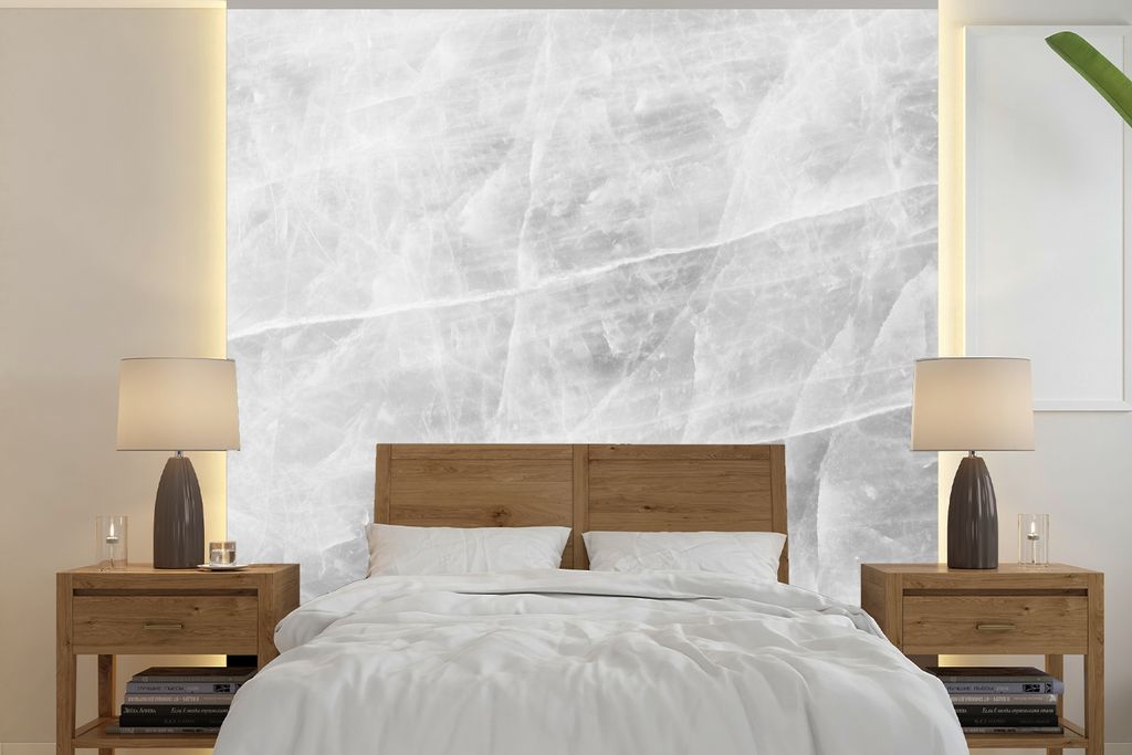 MuchoWow Fototapete für Wohnzimmer oder Schlafzimmer Wandtapete Vinyl Motivtapete Marmor - Stein - Weiß - Luxus - Marmoroptik - 280x280 cm - Hi...