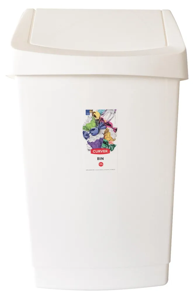 Grande Poubelle Maison 50L Curver Blanche Idéale Cuisine et Garage