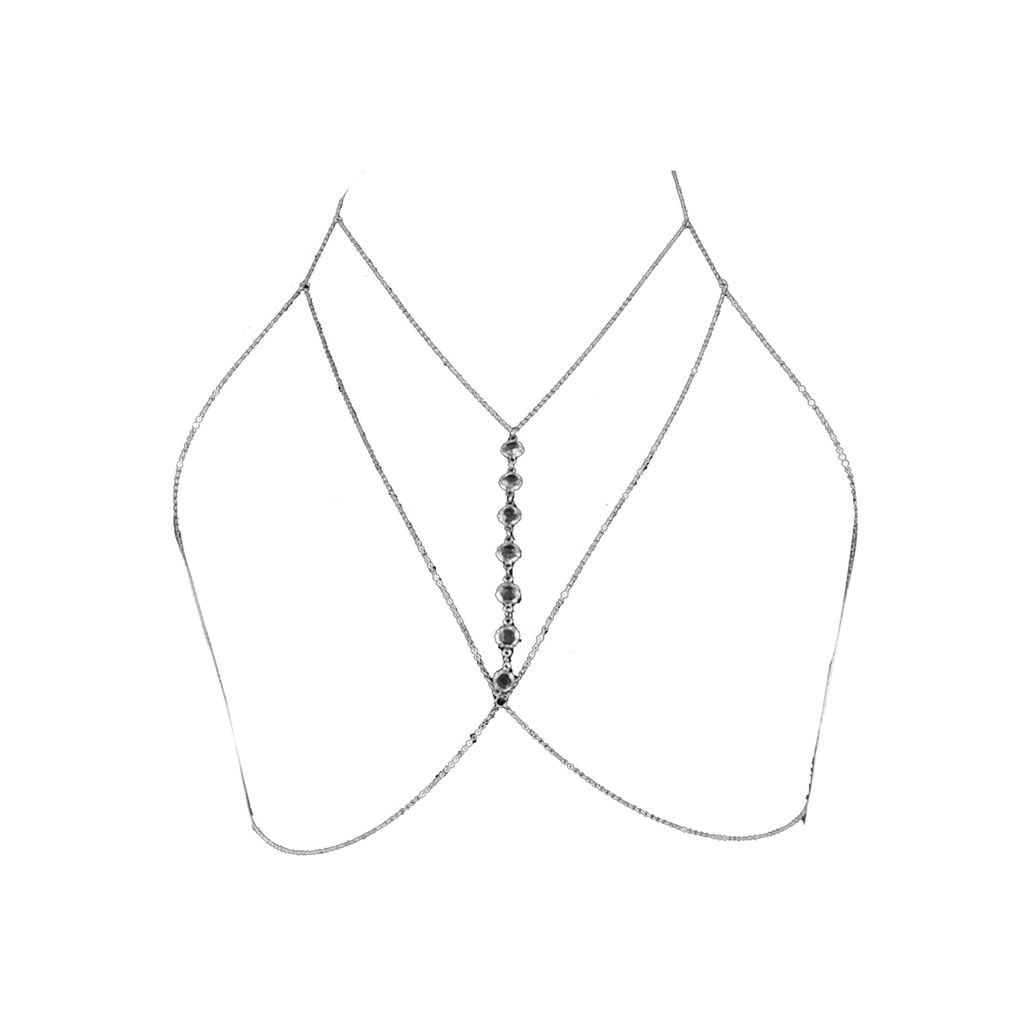 Strand-Bikini-Kette, y goldene/silberne Farbe, gekreuzter Halter, minimalistisches Geschenk, Modeschmuck, elegante Bikini-Körperkette mit Kunstkri...