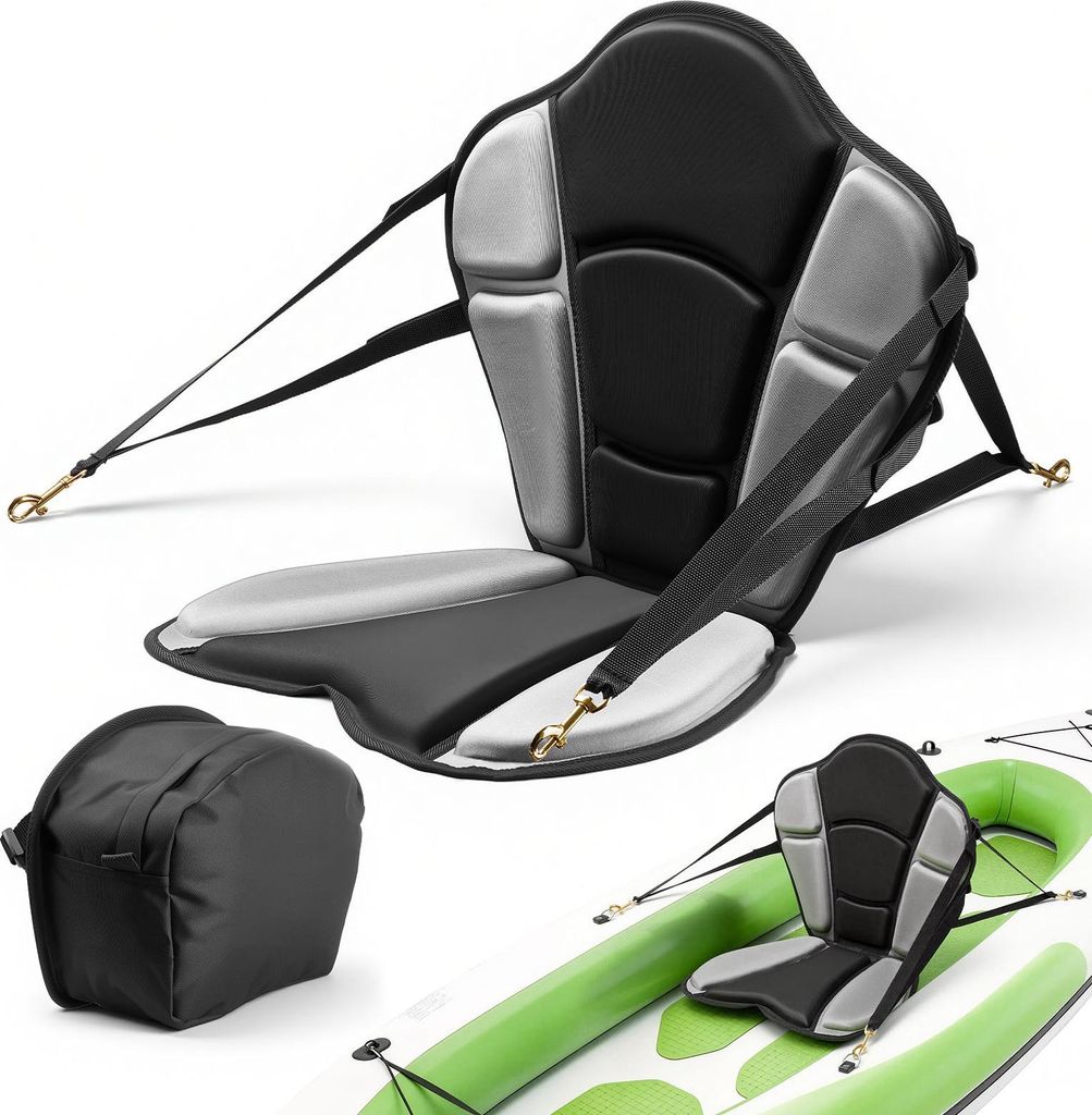 SucceBuy Gepolsterter Kajaksitz 31 mm Dicke, Sitz mit Rückenlehne und Aufbewahrungstasche, Verstellbare Gurte für Stand-Up-Paddle-Board, Angelboo...