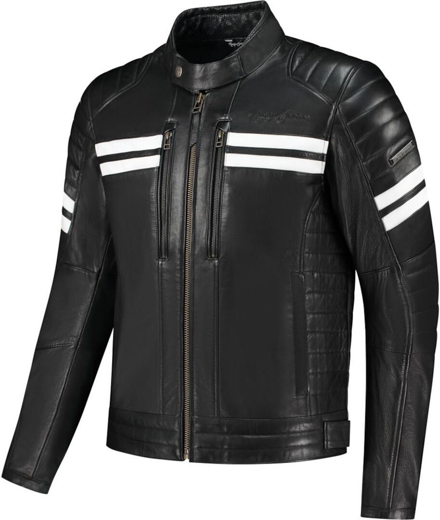 Rusty Stitches Steve Motorrad Lederjacke, schwarz/weiß, 4XL