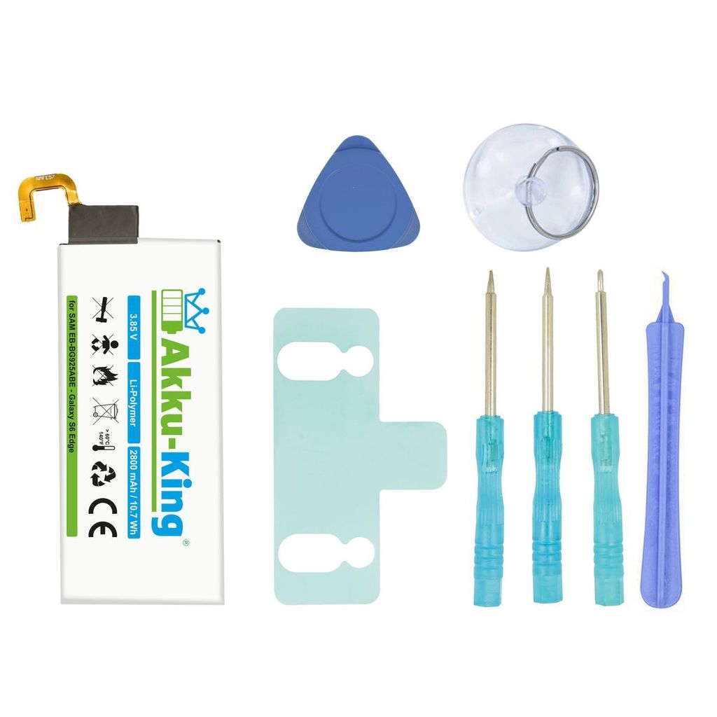 Akku kompatibel mit Samsung EB-BG925ABE - Li-Polymer 2800mAh - für Galaxy S6 Edge, SM-G925F - inkl. Werkzeug und Klebefolie