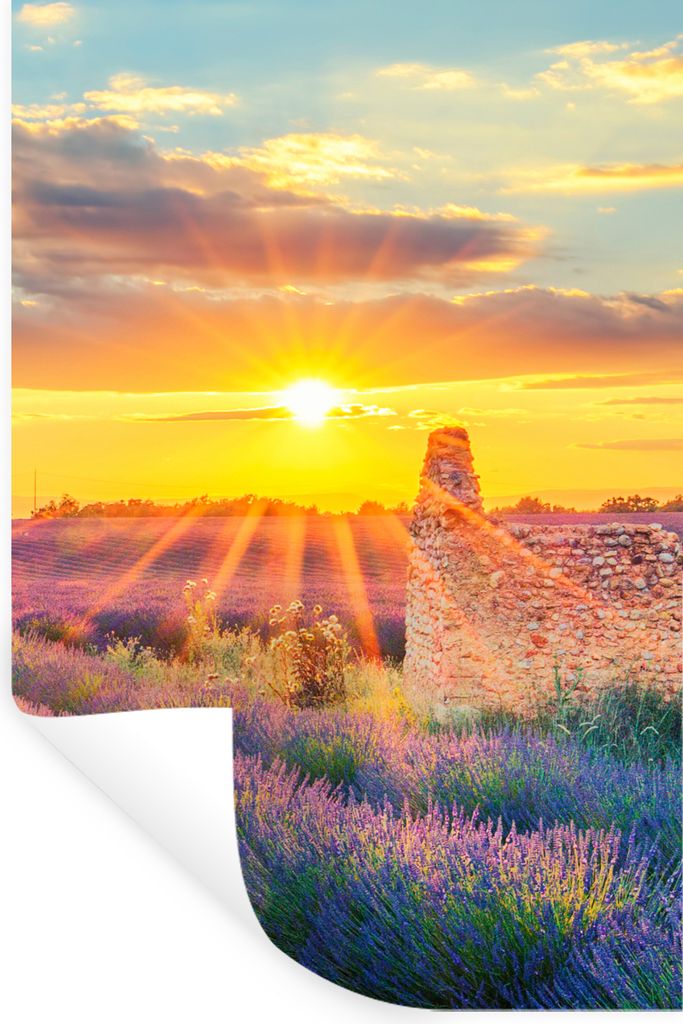 MuchoWow Wandtattoo Wandsticker Wandaufkleber Lavendel - Sonnenuntergang - Ruine - Lila 40x60 cm Selbstklebend und Repositionierbar - Wierderverw...